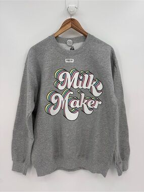 The Little Milk Bar Grey Crewneck Breastfeeding Maternity Sweatshirt Size M, NWT